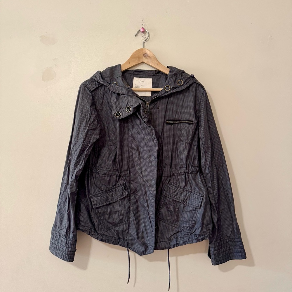 Free People Charcoal Gray Utility Jacket Windbreaker Rain Coat Hooded Small